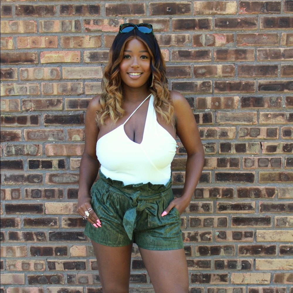 Olive Green Snakeskin Shorts
